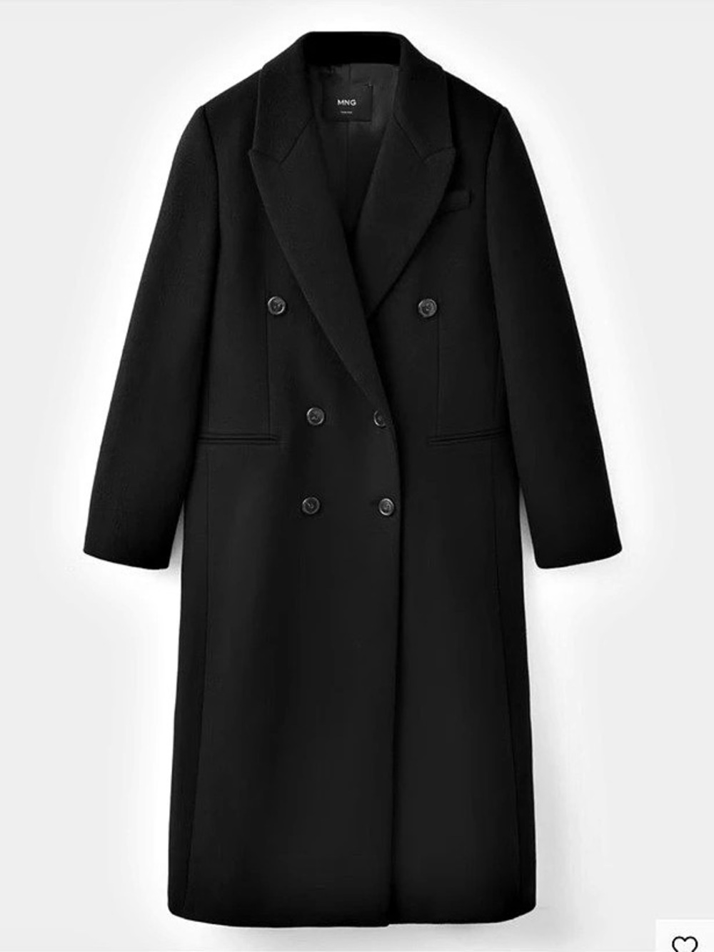 Mango Double-Breasted Wool-Blend Coat Black